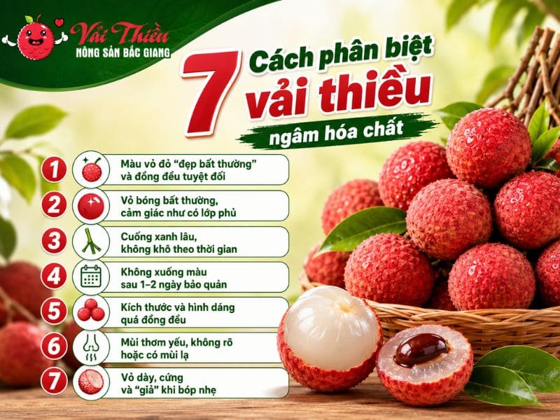 Cách phân biệt vải thiều ngâm hóa chất