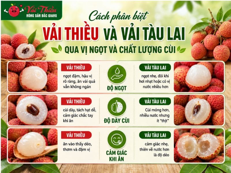 Cách phân biệt vải thiều và vải tàu lai