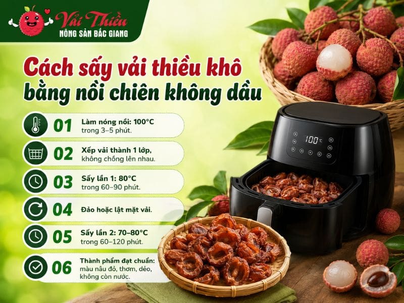 Cách sấy vải thiều khô bằng nồi chiên không dầu